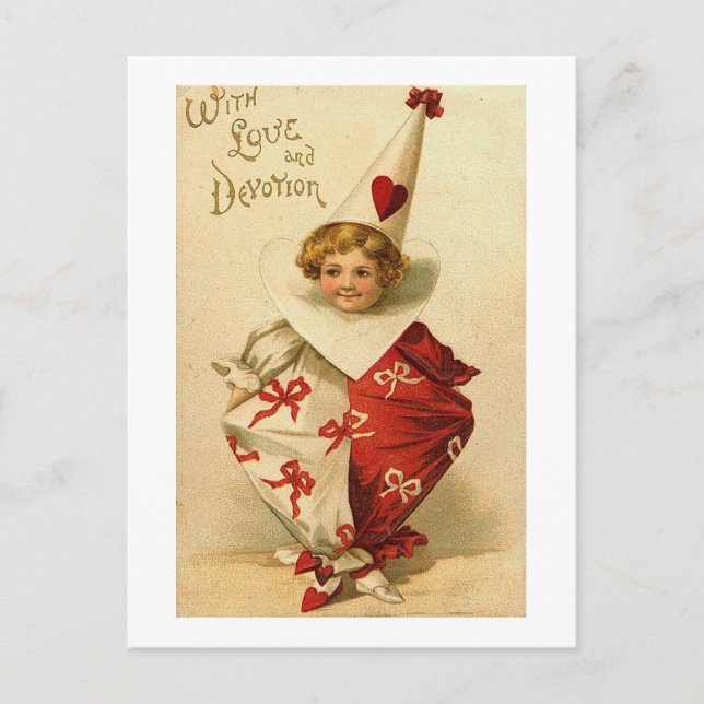 Postal Festiva Con amor y devoción, Valentine Payaso (Anverso)