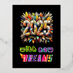 Postal Festiva Con Relieve Metalizado 2025 con nuevos sueños