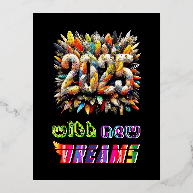 Postal Festiva Con Relieve Metalizado 2025 con nuevos sueños (Anverso)