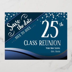 Postal Festiva Con Relieve Metalizado 25ª Clase Reunión Elegante azul