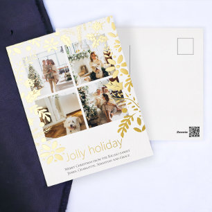 Postal Festiva Con Relieve Metalizado 4 Navidades de flores nórdicas de festividad navid