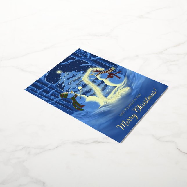 Postal Festiva Con Relieve Metalizado A Snowman Christmas (girado)