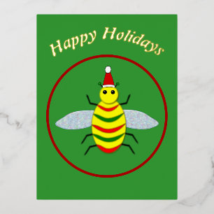 Postal Festiva Con Relieve Metalizado Abeja Navideña Linda Personalizada