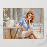 Aceite romántico arte chica de ojos azules tonos p
