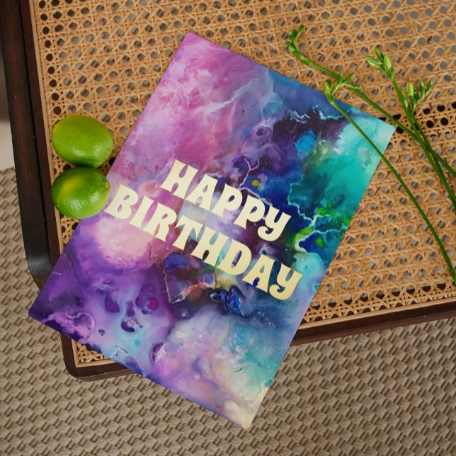 Postal Festiva Con Relieve Metalizado Acuarela Arcoiris Whimsical Feliz Cumpleaños (Subido por el creador)