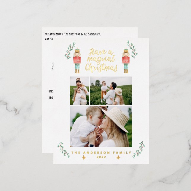 Postal Festiva Con Relieve Metalizado Acuarela de cascanueces 3 foto  (Anverso/Reverso)