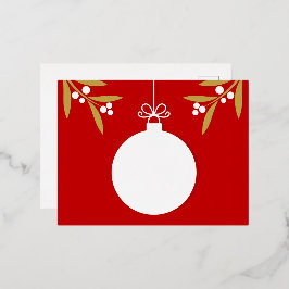 Postal Festiva Con Relieve Metalizado Adorno de bola de Navidad rojo Hoja de estaño Tarj