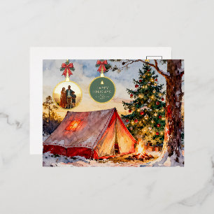 Postal Festiva Con Relieve Metalizado Adorno Navideño de Camping Rústico Moderno Foto