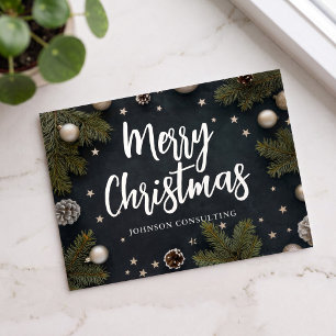 Postal Festiva Con Relieve Metalizado Adornos de pino modernos de Navidad estrellas