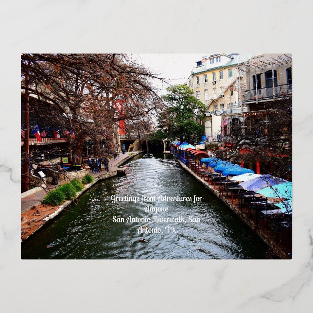 Postal Festiva Con Relieve Metalizado AFA San Antonio Riverwalk postcard (Anverso)