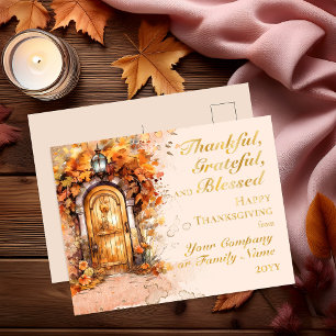 Postal Festiva Con Relieve Metalizado Agradecimiento de agradecimiento a Fall Door
