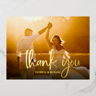 Postal Festiva Con Relieve Metalizado Agradecimiento de boda Foto Gracias