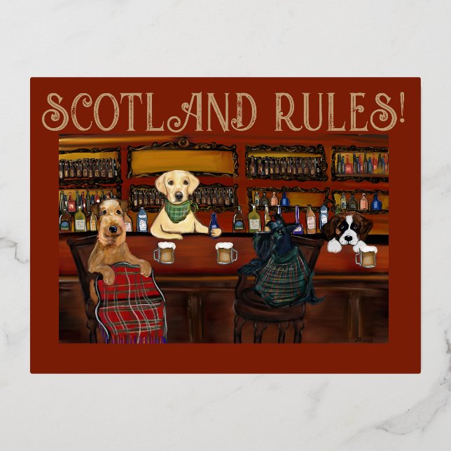 POSTAL FESTIVA CON RELIEVE METALIZADO AIREDALE TERRIER & AMIGOS (Anverso)