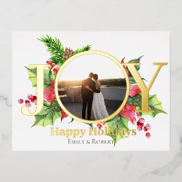 Postal Festiva Con Relieve Metalizado Alegres vacaciones felices color de agua verde con