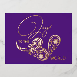 Postal Festiva Con Relieve Metalizado Alegría al mundo Caligrafía moderna