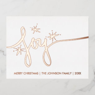 Postal Festiva Con Relieve Metalizado Alegría de Navidad Rubor Letra a Mano Hoja de Meta