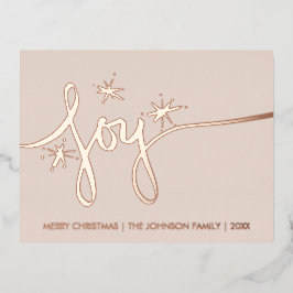 Postal Festiva Con Relieve Metalizado Alegría de Navidad Rubor Letra a Mano Hoja de Pren