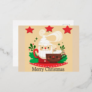 Postal Festiva Con Relieve Metalizado Alegría de Santa Cocoa en Navidad