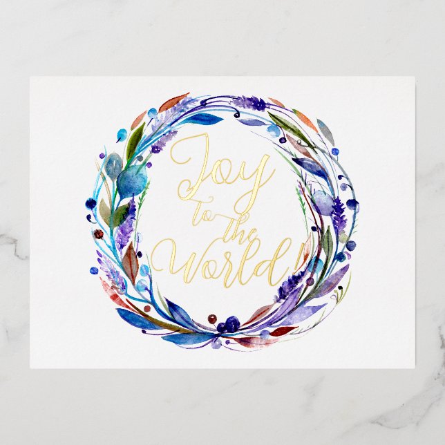 Postal Festiva Con Relieve Metalizado Alegría por la Wreath Wreath Real (Anverso)