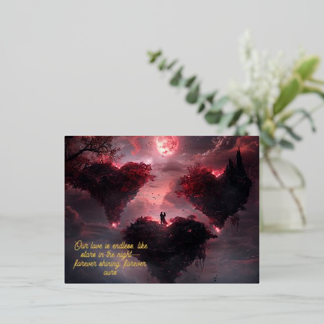 Postal Festiva Con Relieve Metalizado Amantes conectados (Anverso de pie)