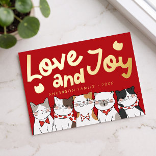 Postal Festiva Con Relieve Metalizado Amor & Alegría Gatos Divertidos y Lindos Cantando