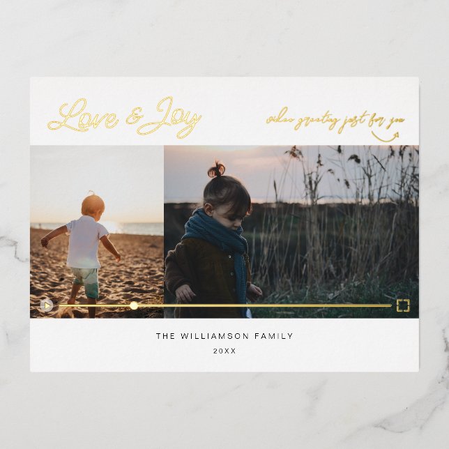 Postal Festiva Con Relieve Metalizado Amor y alegría Mínimo 2 Foto Código QR Mensaje de  (Anverso)