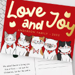 Postal Festiva Con Relieve Metalizado Amor y alegría moderna Graciosa de los gatos dulce<br><div class="desc">Carol de los gatos. ¡Esta es la temporada,  para ser mau! ¡mau mow meow meow! Disponible aquí: http://www.zazzle.com/selectpartysupplies</div>