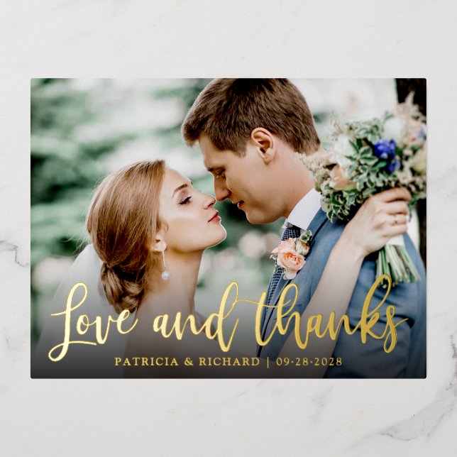 Postal Festiva Con Relieve Metalizado Amor Y Gracias Boda Cute Gracias Foto (Anverso)