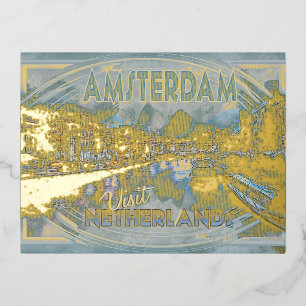 Postal Festiva Con Relieve Metalizado Amsterdam, de la serie Visita...