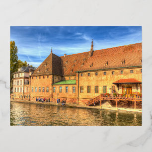 Postal Festiva Con Relieve Metalizado Antigua Casa Personalizado de Estrasburgo