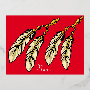 Postal Festiva Con Relieve Metalizado Apache Feathers Thunder_Cove