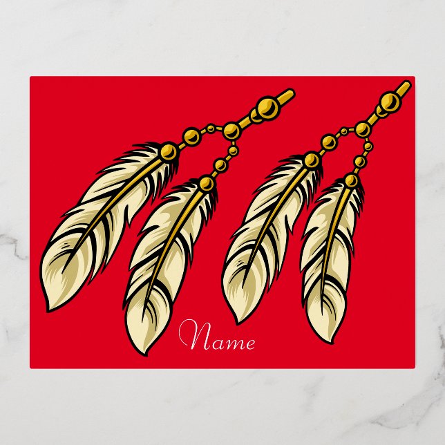 Postal Festiva Con Relieve Metalizado Apache Feathers Thunder_Cove (Anverso)