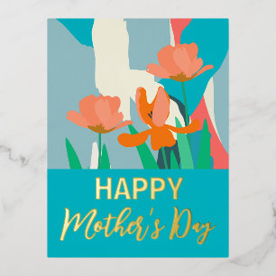 Postal Festiva Con Relieve Metalizado Apricot Tulips floral moderna feliz día de la madr
