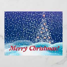 Postal Festiva Con Relieve Metalizado Árbol de Año Nuevo, feliz Navidad