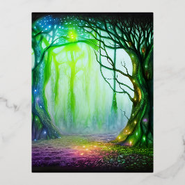 Postal Festiva Con Relieve Metalizado Árbol de fantasía