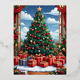 Postal Festiva Con Relieve Metalizado árbol de Navidad