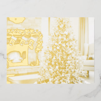 Postal Festiva Con Relieve Metalizado Árbol de Navidad