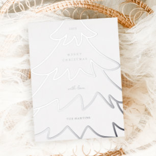 Postal Festiva Con Relieve Metalizado Árbol de Navidad mínimo plateado