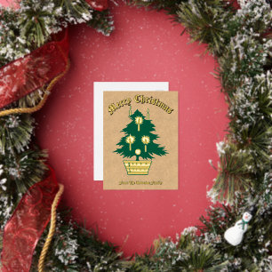 Postal Festiva Con Relieve Metalizado Árbol de Navidad Simple y Elegante Kraft