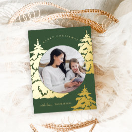 Postal Festiva Con Relieve Metalizado Árbol de Navidad Verde Rústico Dos festividades fo