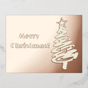 Postal Festiva Con Relieve Metalizado Árbol plateado simplista sobre un fondo de oro ros