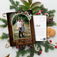 Arch Greenery Merry Christmas Photo Dark Wood