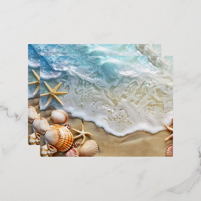 Postal Festiva Con Relieve Metalizado Arena y mar (Anverso/Reverso)