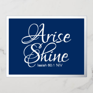 Postal Festiva Con Relieve Metalizado Arise Biblia Shine Verse Blue and Silver Navidades