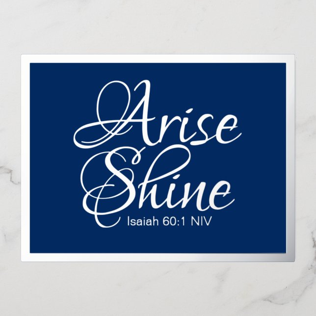 Postal Festiva Con Relieve Metalizado Arise Biblia Shine Verse Blue and Silver Navidades (Anverso)