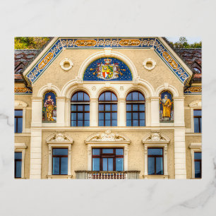 Postal Festiva Con Relieve Metalizado Arquitectura de Liechtenstein