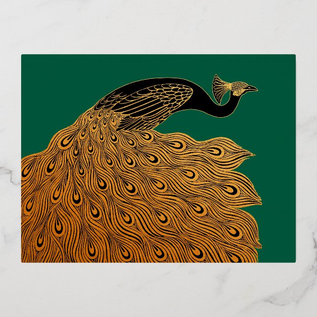 Postal Festiva Con Relieve Metalizado Art Nouveau Peacock Will Bradley (Anverso)