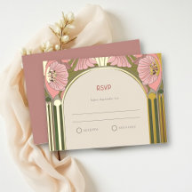 Art Nouveau Vintage Rosa Verde Dorado RSVP de Boda