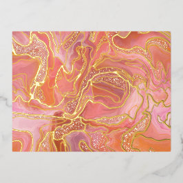 Postal Festiva Con Relieve Metalizado Arte abstracto de tinta de alcohol de oro rosa
