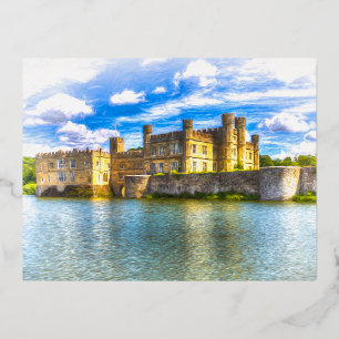 Postal Festiva Con Relieve Metalizado Arte de castillo inglés medieval